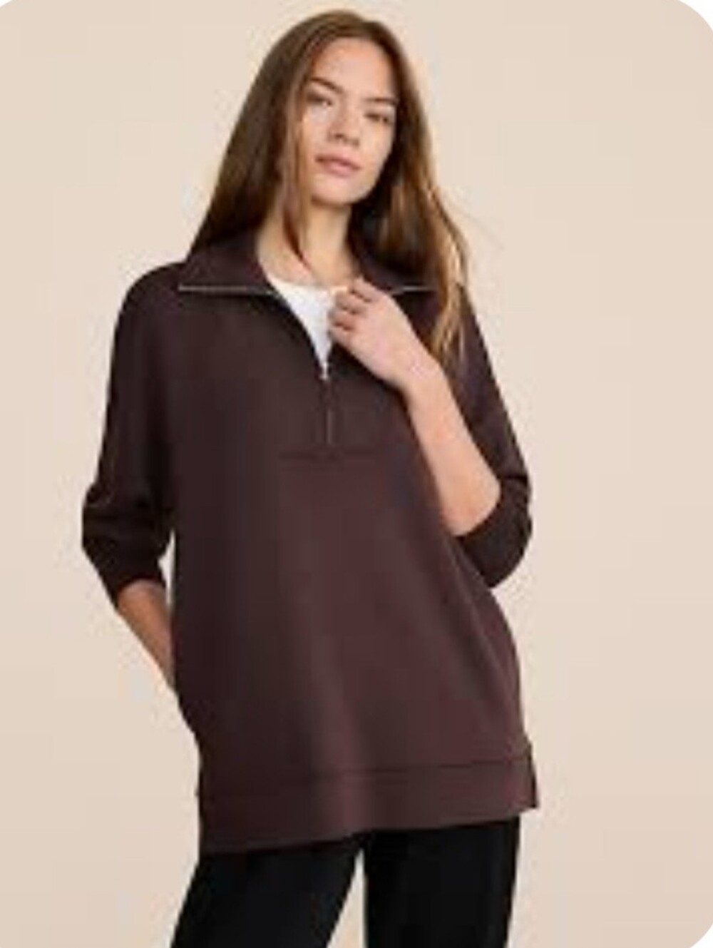 NWT Lou & Grey Scubasoft Half-Zip Relaxed Tunic Sweatshirt Brown - Womens XS